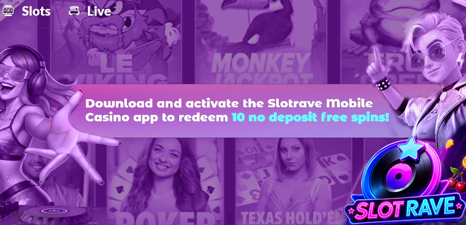 Slotrave Casino no deposit free spins offer